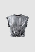 Metallic Knot Hem T-Shirt