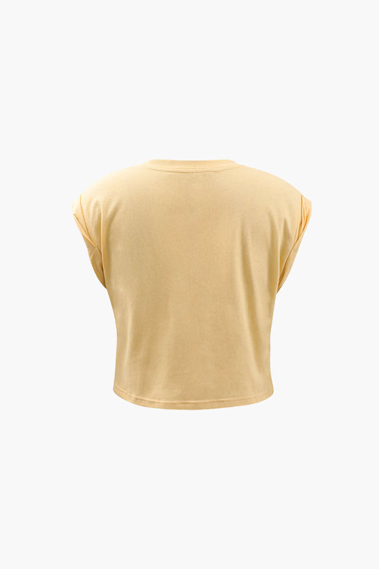Love Rolled Sleeve Knot Hem T-Shirt