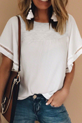 Casual Solid Lace Patchwork O Neck T-Shirts