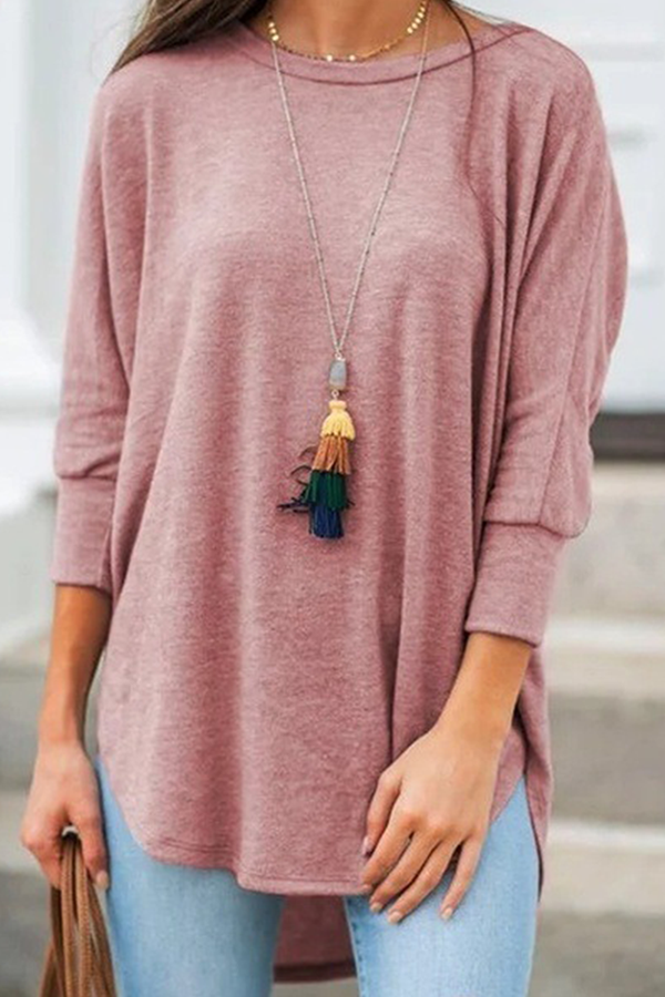 Casual Solid Basic Asymmetrical O Neck T-Shirts(7 Colors)