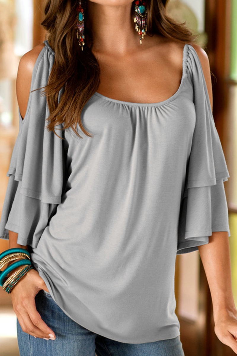 Casual Solid Patchwork U Neck T-Shirts(8 Colors)