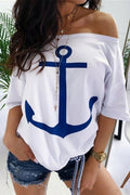 Casual Street Print Patchwork Off the Shoulder T-Shirts(3 Colors)