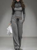 Casual Long-sleeved T-shirt And Wide-leg Pants Set