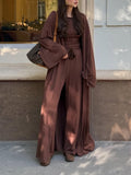 Casual Long Cardigan Long-Sleeved T-Shirt and High-Waisted Pants Three-Piece Set