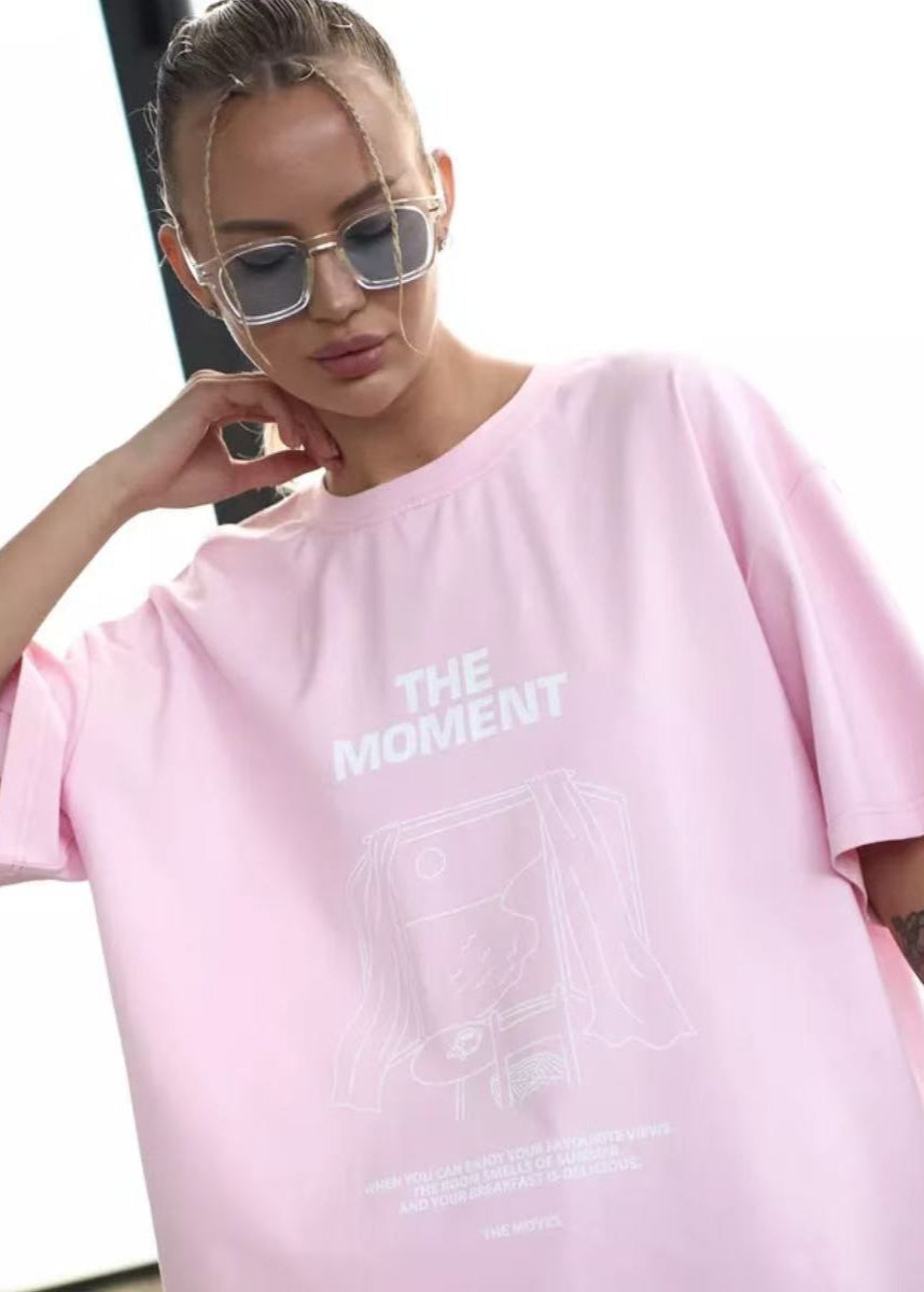 Sunprint Oversized Graphic Tee – Pink Statement Comfort