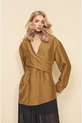 Cross Design Loose Shirt And Lantern Pants Set-Shirt