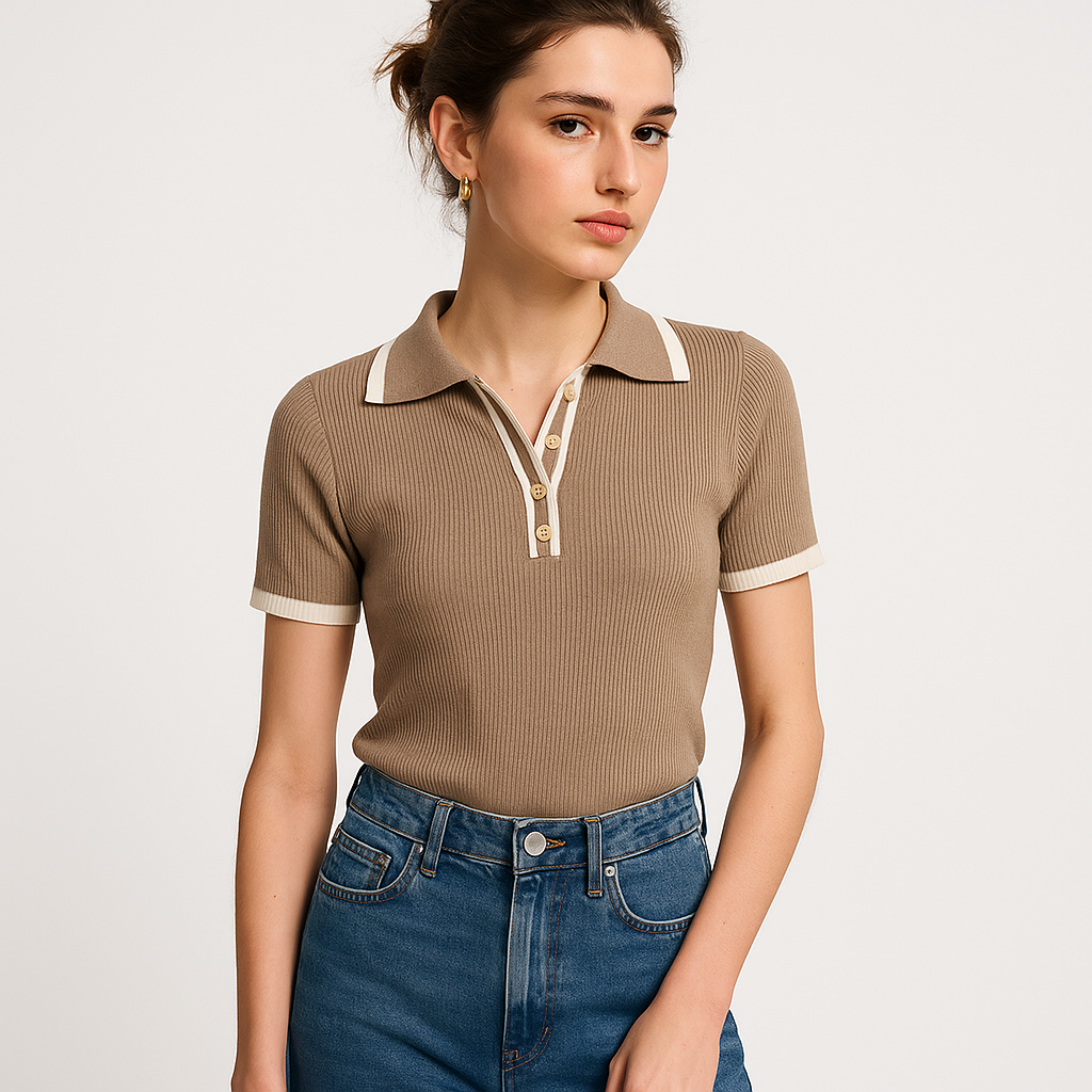 Maison Knit Polo Top | Contrast Trim