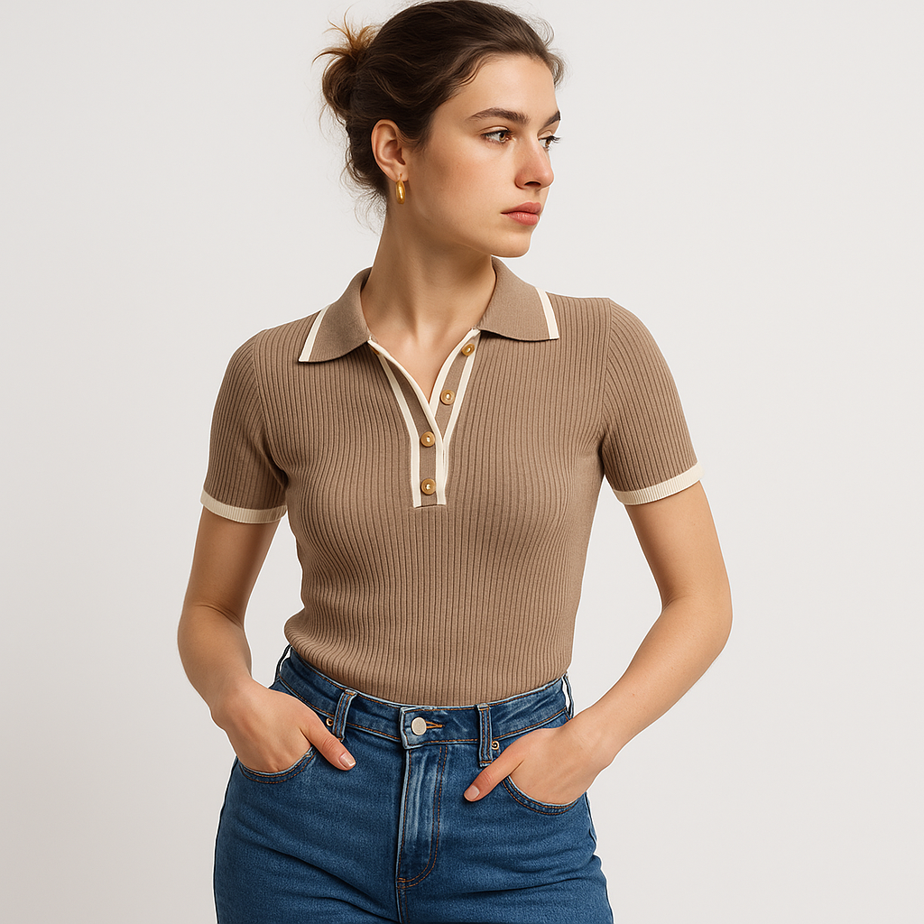 Maison Knit Polo Top | Contrast Trim