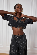Harlee Cutout Paperclip Embellished T Shirt In Black
