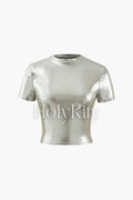 Metallic Short Sleeve Crop Top