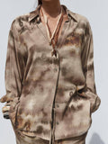 Unique Print Shirt And Wide Leg Pants Suit-Shirt