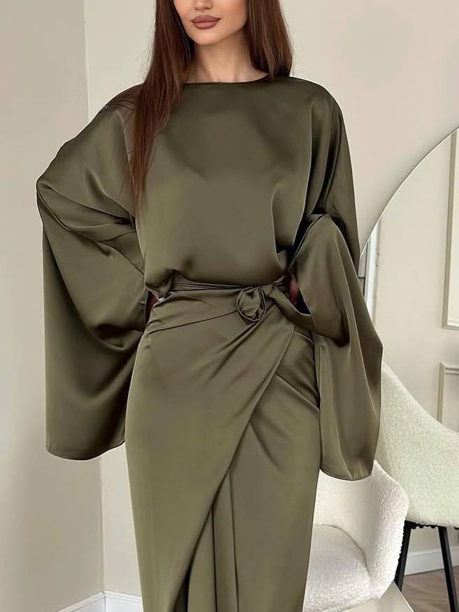 Minimalist Loose Shirt And Lace-up Skirt Suit-Shirt