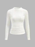 Semi-Sheer Stand Collar Side-Pleated Skinny Top