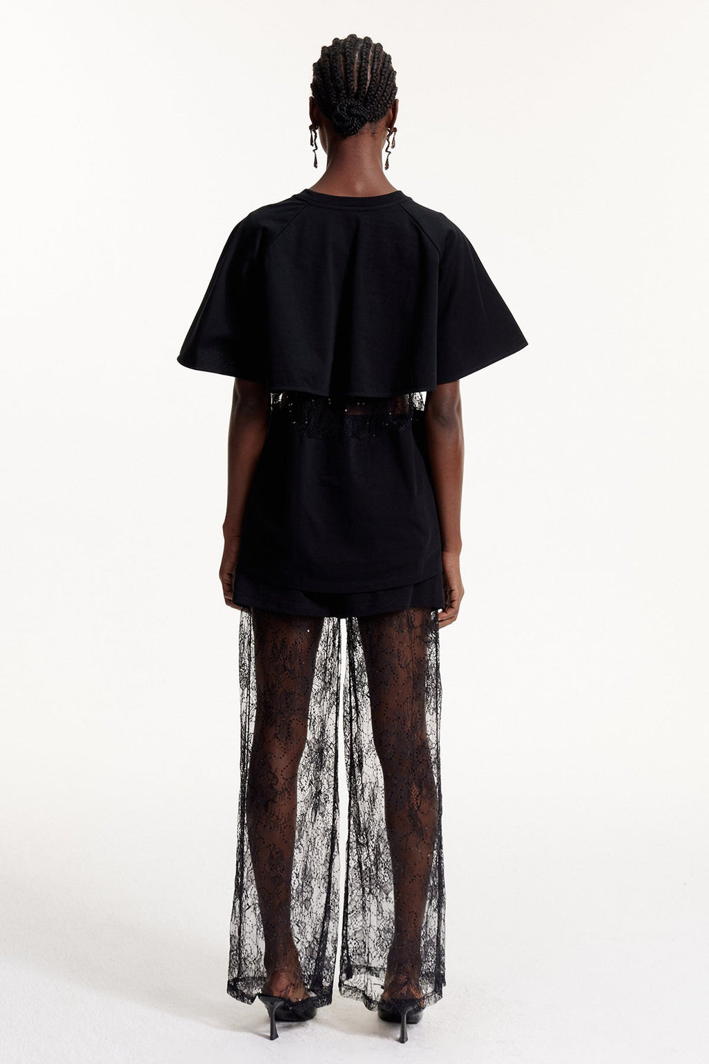 Elliott Lace Cutout T Shirt In Black