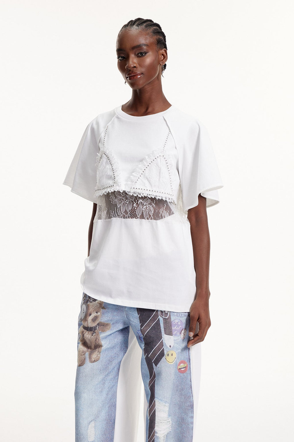 Elliott Lace Cutout T Shirt In White