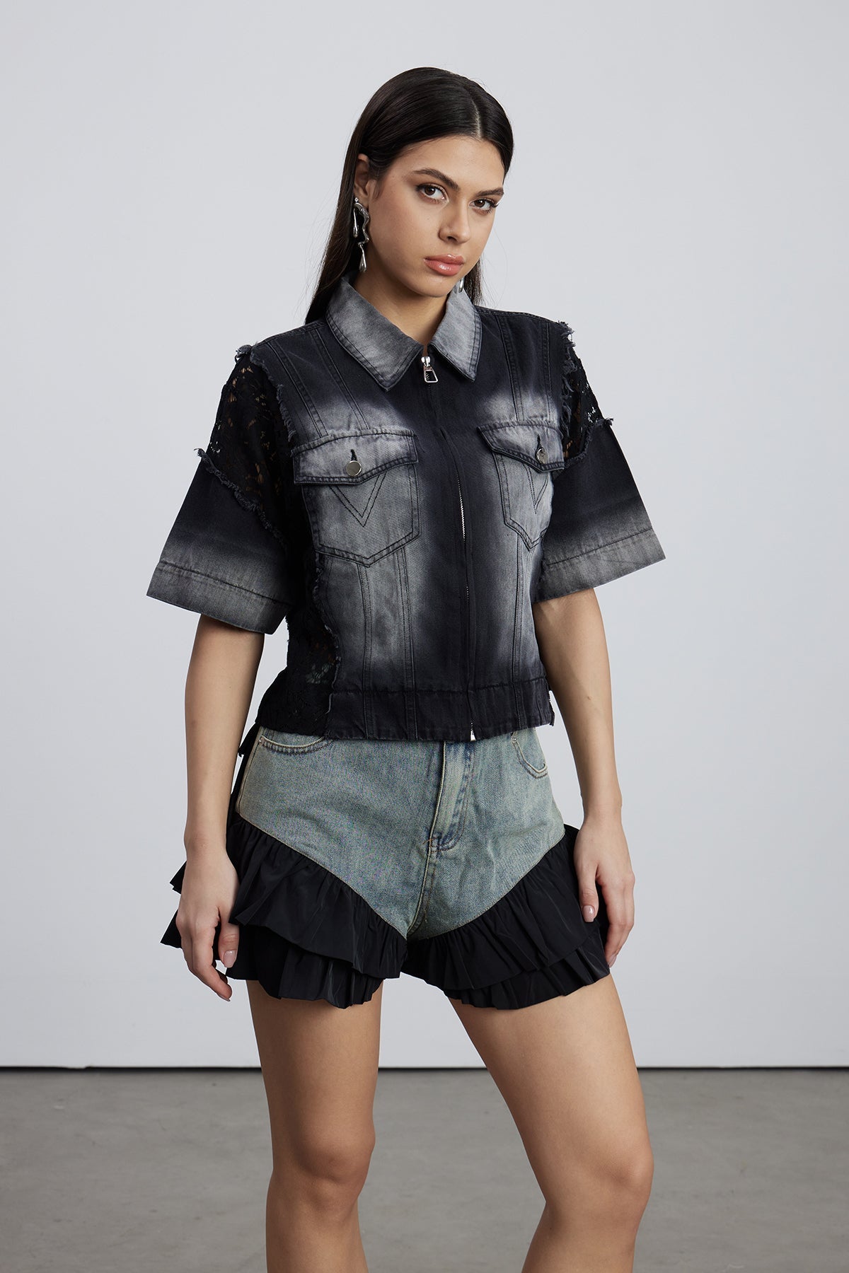 Emilio Deconstruct Lace Denim T Shirt