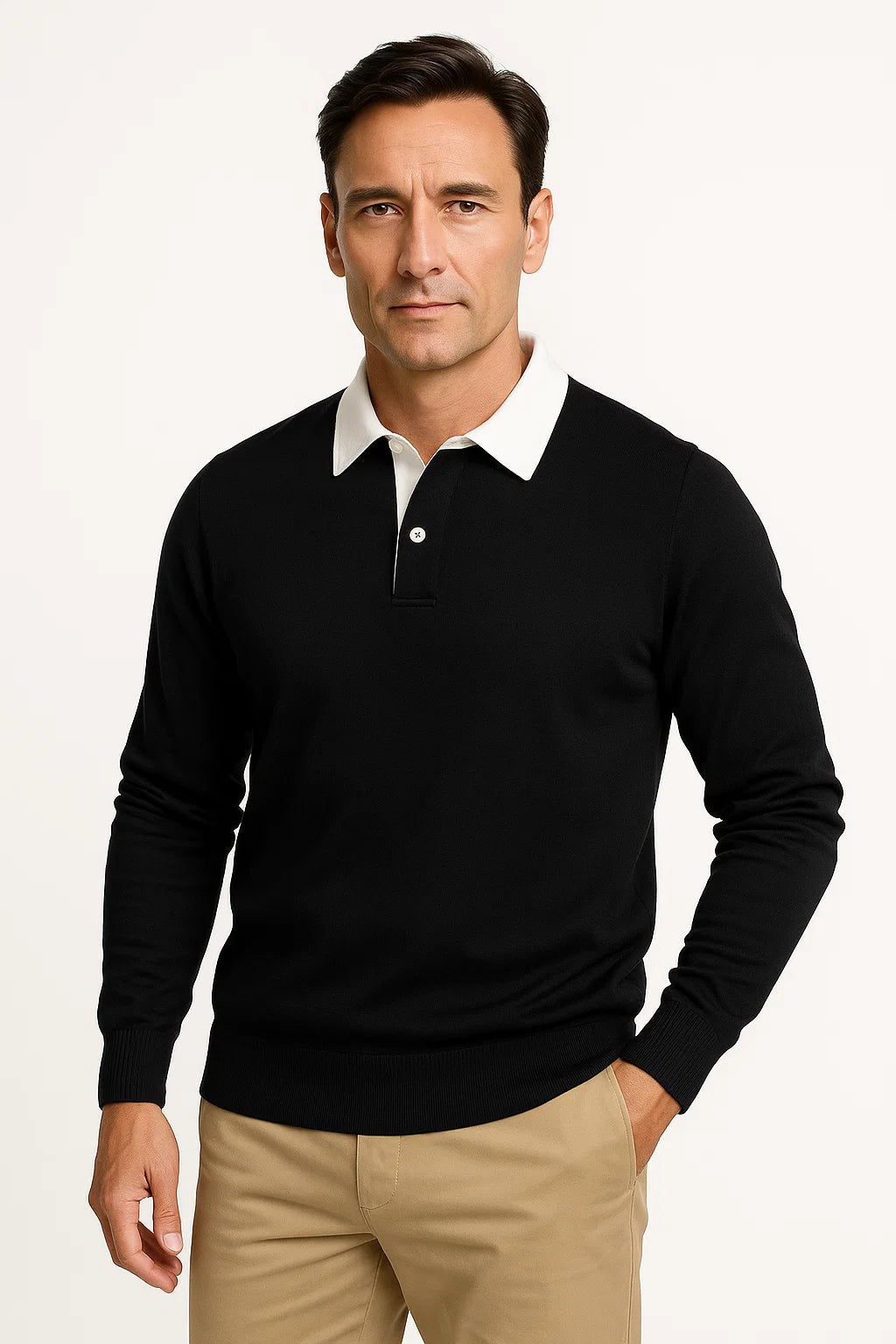 Men's Knit Polo Shirt | Contrast Collar & Quarter Button Placket