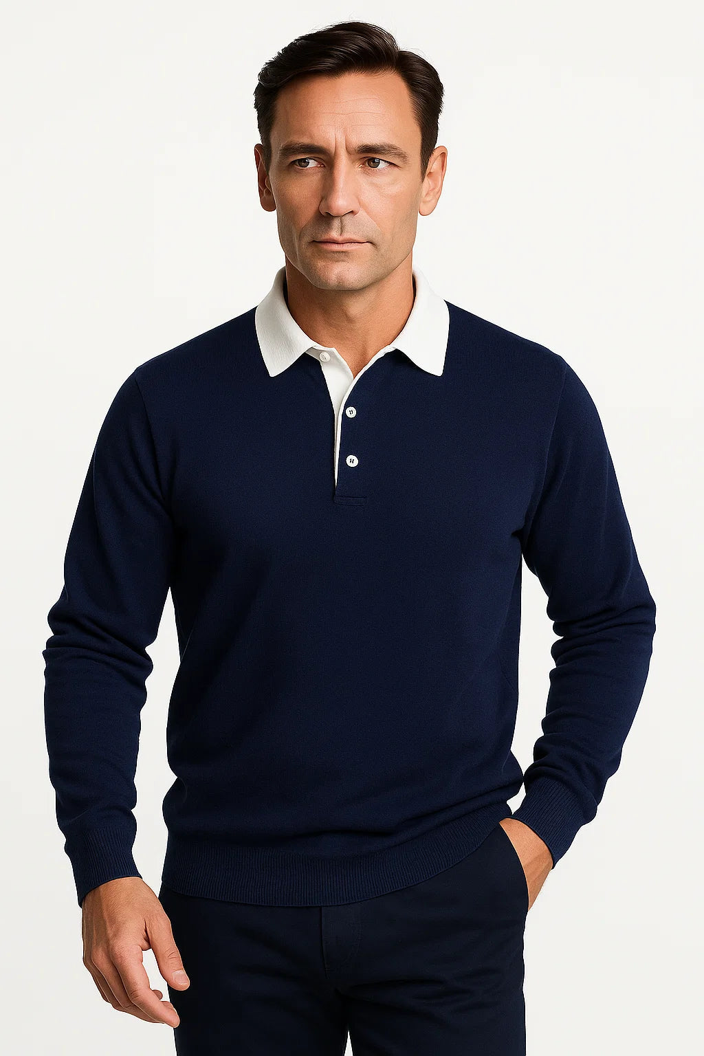 Men's Knit Polo Shirt | Contrast Collar & Quarter Button Placket
