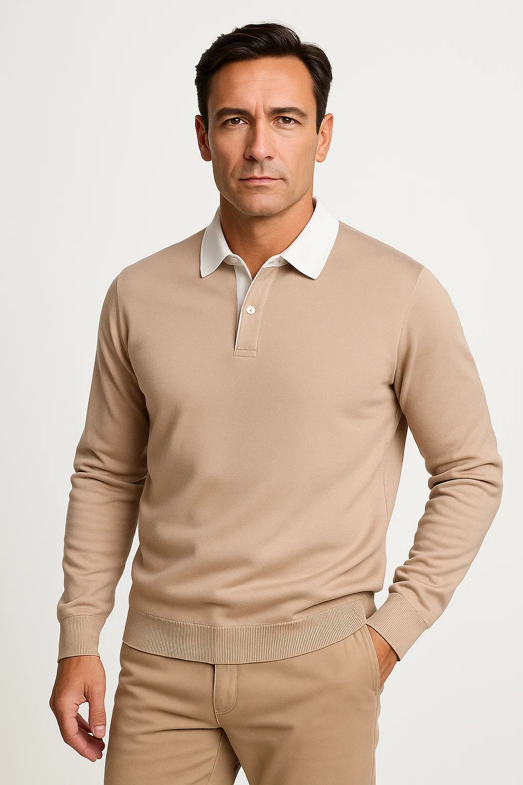 Men's Knit Polo Shirt | Contrast Collar & Quarter Button Placket