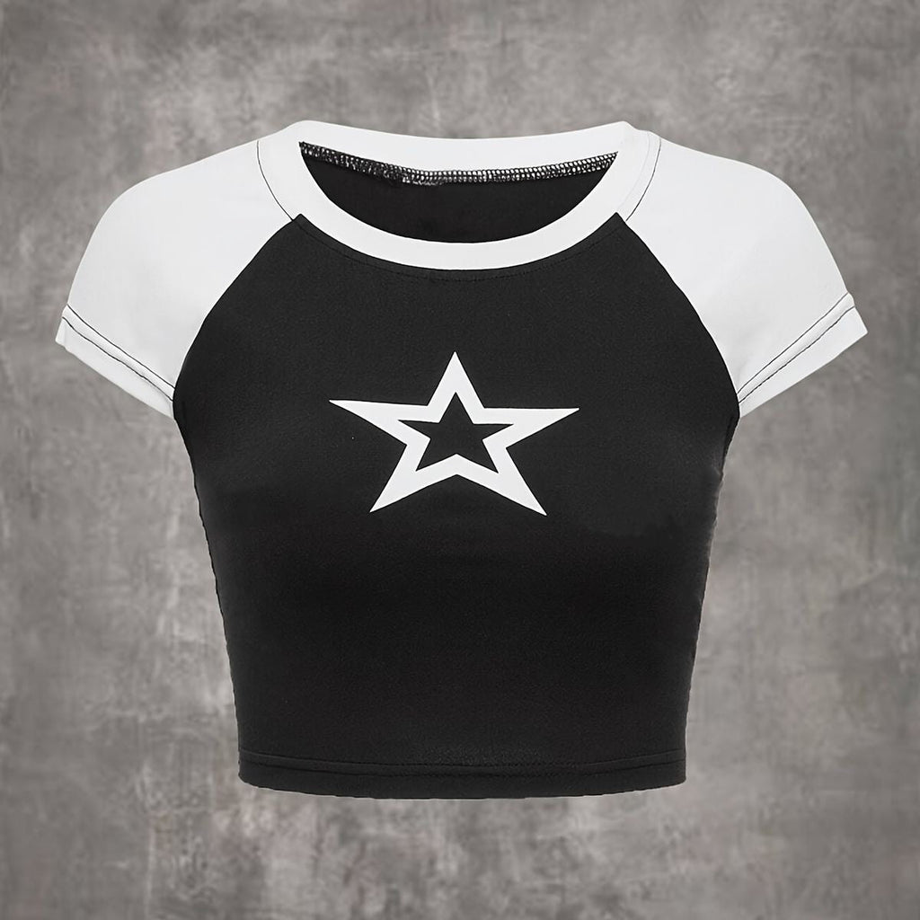 Hollow Star Print Crop T-Shirt