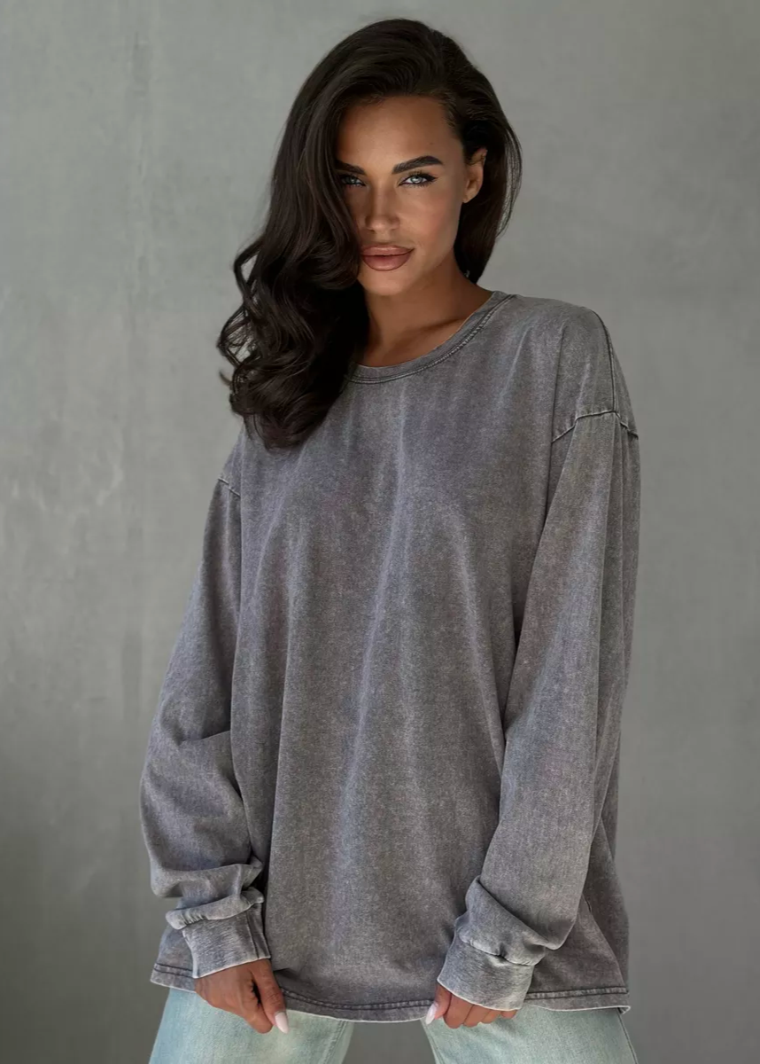 Vintage Wash Oversized Long Sleeve T-Shirt – Casual Loose Fit