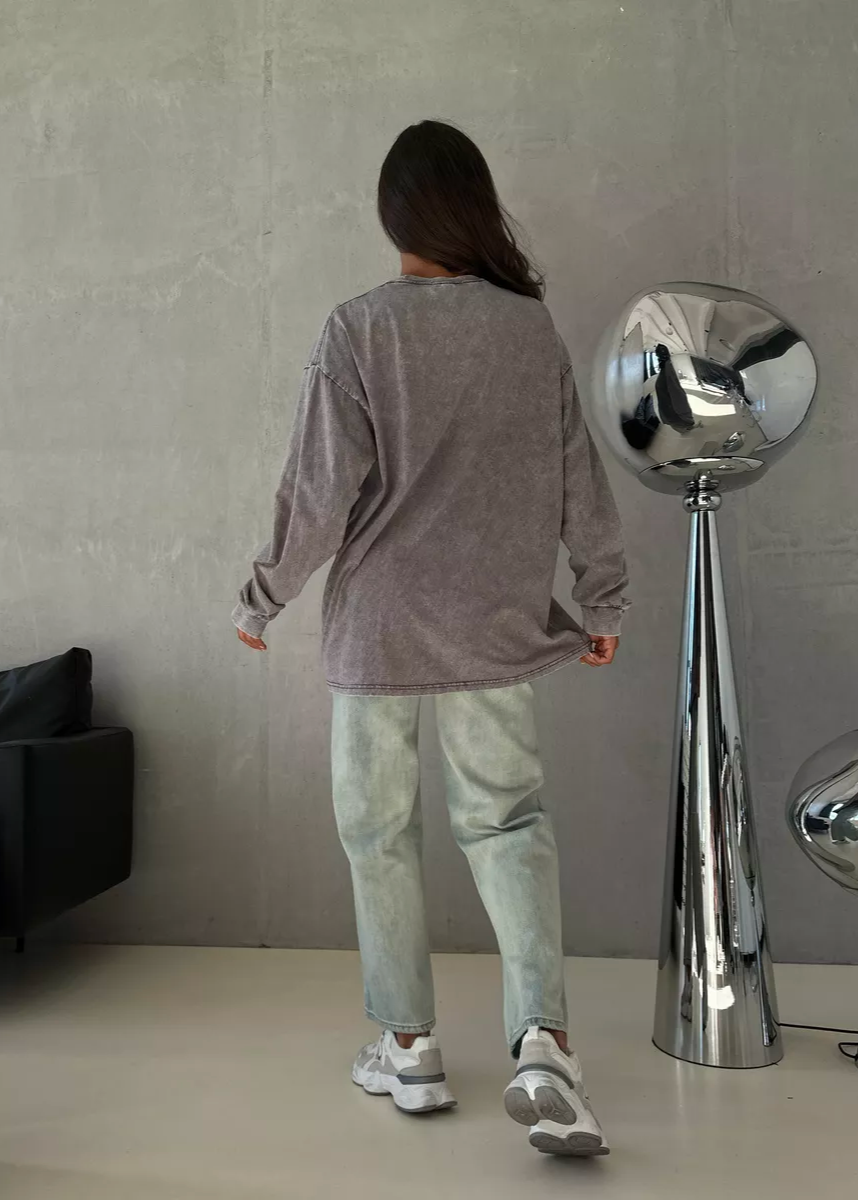 Vintage Wash Oversized Long Sleeve T-Shirt – Casual Loose Fit
