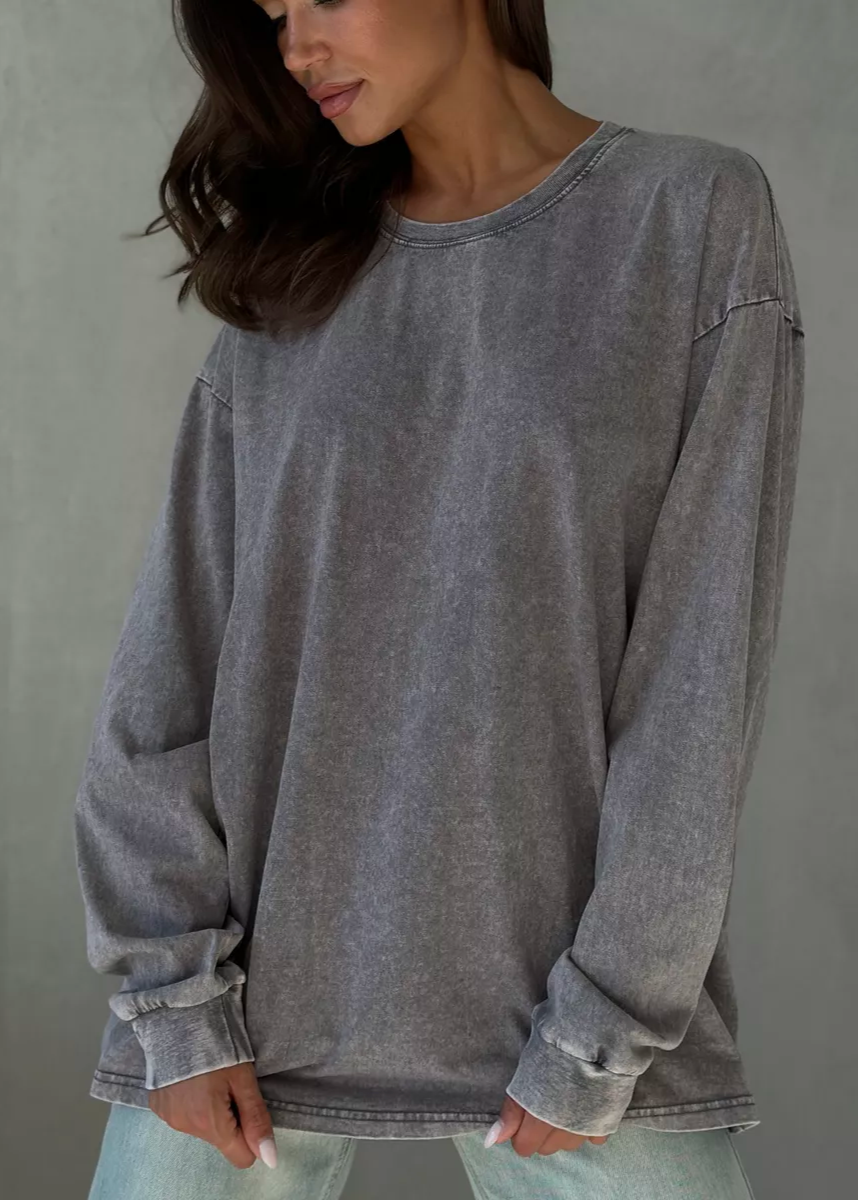 Vintage Wash Oversized Long Sleeve T-Shirt – Casual Loose Fit