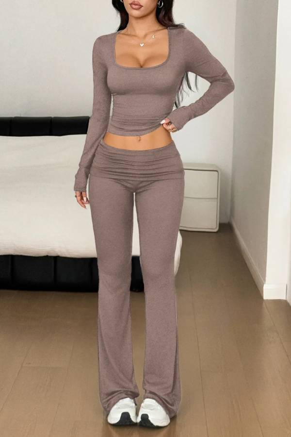 Sports style long-sleeved T-shirt and wide-leg pants suit