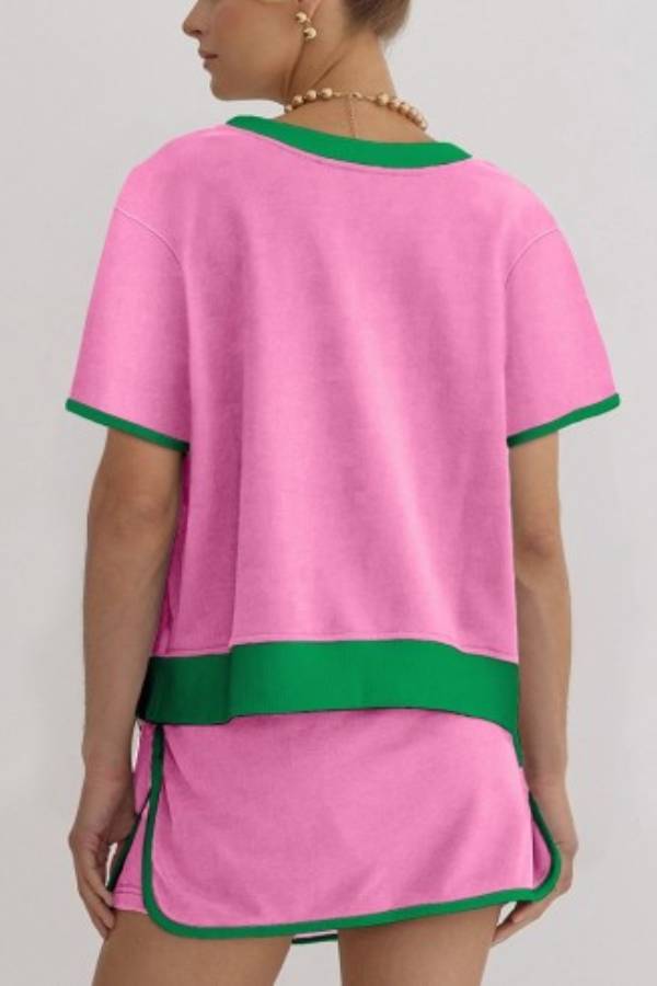 Women's Colorblock Edge Drop Shoulder T-Shirt Skort 2Pcs Set