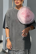 Washed batik faded short-sleeved cotton T-shirt