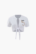 Number 5 Embroidered Knot Hem T-shirt