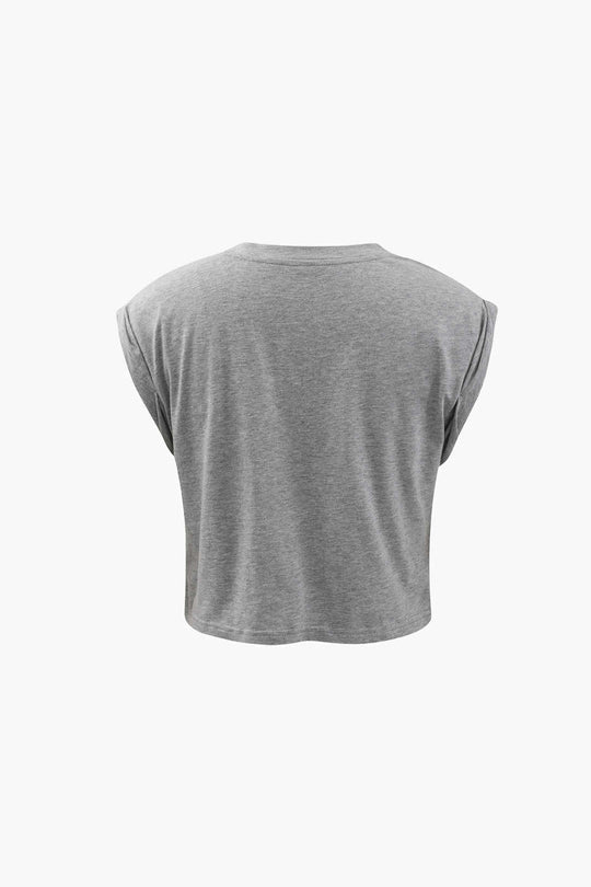 Love Rolled Sleeve Knot Hem T-Shirt
