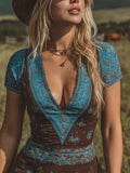 sheenchic Vacation Blue All Over Print V Neck Short Sleeve Casual T-Shirts [Pre-Order]