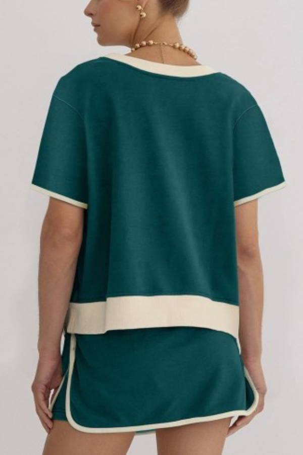 Women's Colorblock Edge Drop Shoulder T-Shirt Skort 2Pcs Set