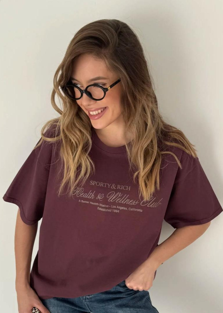 Bordeaux Script Tee – Oversized Cotton T-Shirt with Vintage Print