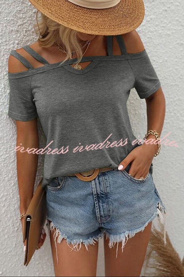 Solid Color Cold Shoulder Casual T-shirt
