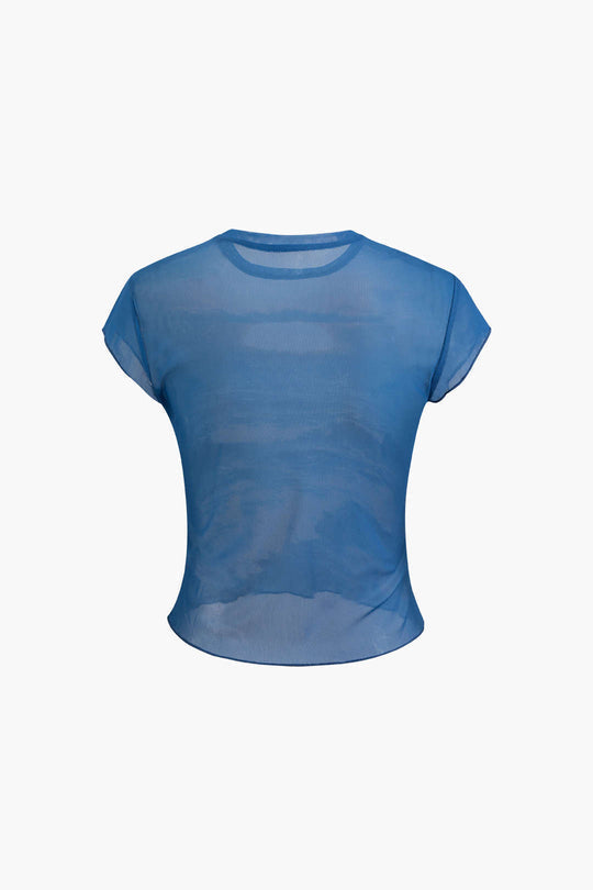 Sunset Print Sheer Mesh T-Shirt