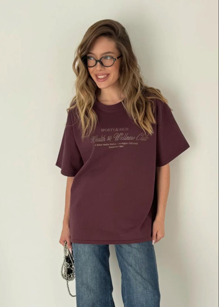 Bordeaux Script Tee – Oversized Cotton T-Shirt with Vintage Print
