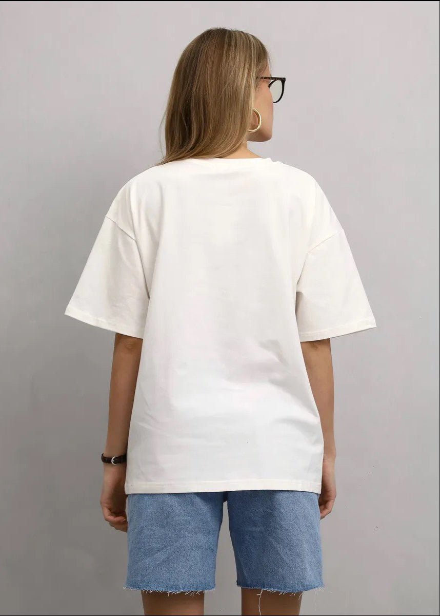 Wishlist Oversized Tee – White Graphic T-Shirt with My Small Wish List Print